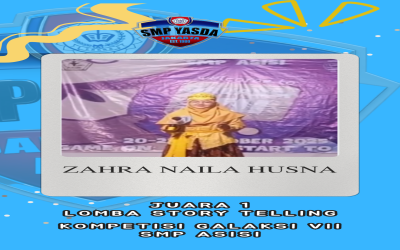 ZAHRA NAILA HUSNA, JUARA 1 LOMBA STORY TELLING GALAKSI VII COMPETITION SMP ASISI